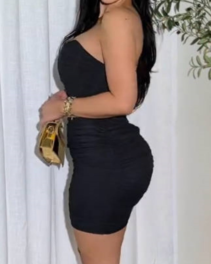 Strapless Ruched Bodycon Mini Dress for Women – Elegant Pleated Design, Comfortable Fit, Available in S-XL-3
