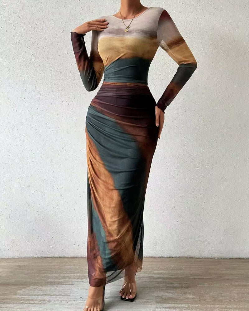 Variant image for Chic Gradient Long Sleeve Bodycon Dress in High Elastic Mesh – Comfortable Fit for Effortless Elegance-19