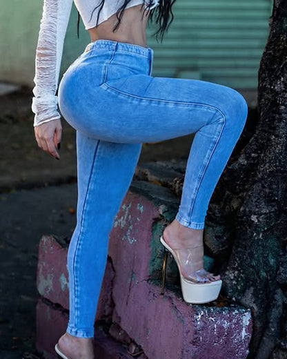 High Waist Skinny Jeans for Women with Adjustable Back Strap – Stretch Denim for Curvy Fit-3