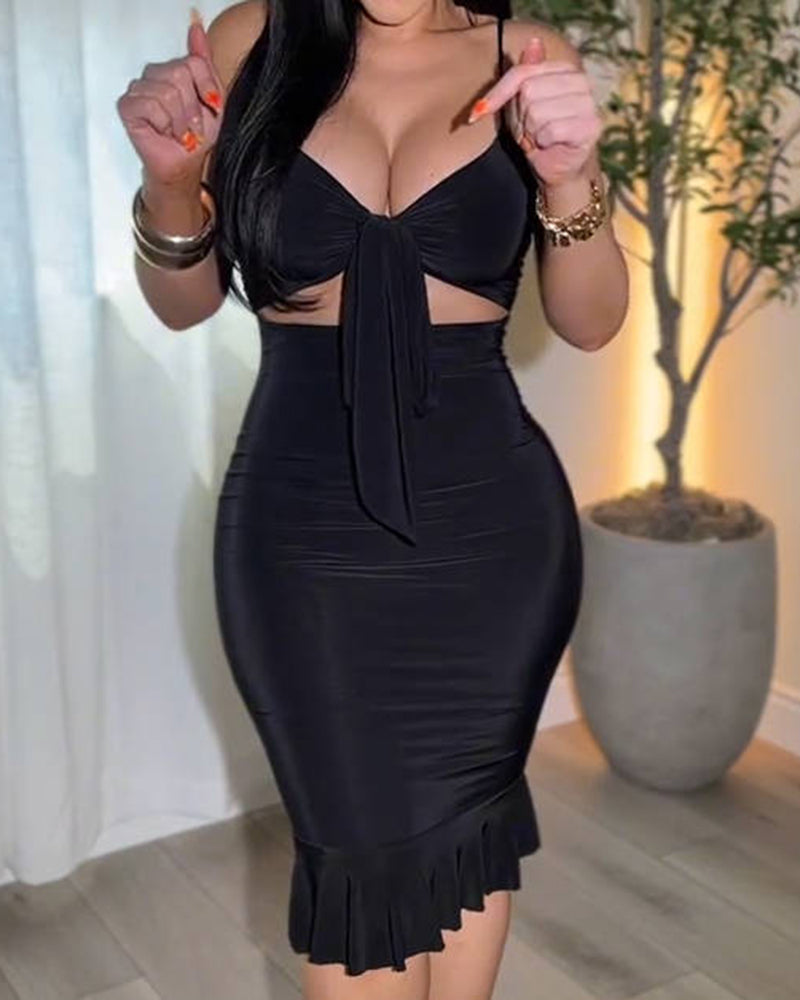Women's Bodycon Midi Dress Black Size M Polyester-1