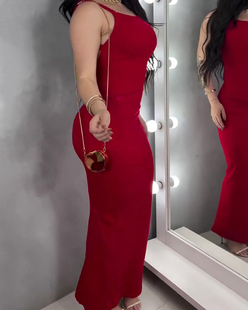 Elegant Backless Bodycon Maxi Dress with Hip Zipper – Perfect for Formal Events and Cocktail Parties-3