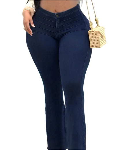 High Rise Flared Jeans for Women – Slim Fit Stretch Denim with Flared Legs-1
