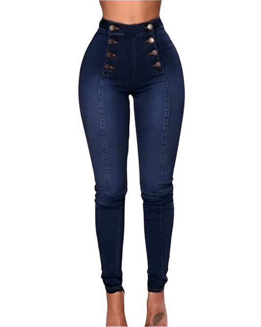 Slim-Fit Stretch Jeans with High Waist and Double-Breasted Multi-Button Design – Comfortable Denim Pants-2