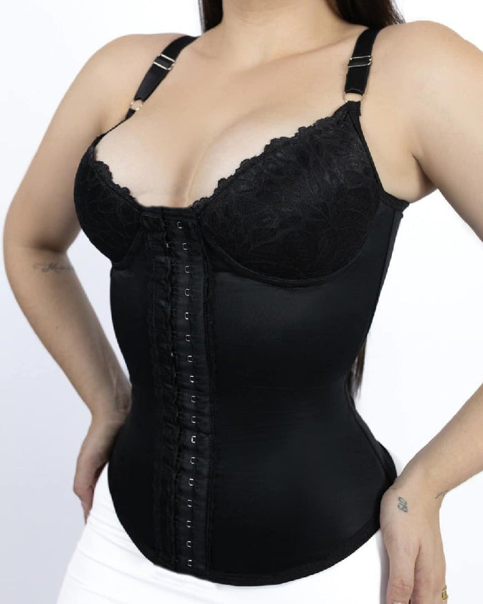 Women's Corset Top Black Size M Satin Lace Cups-2