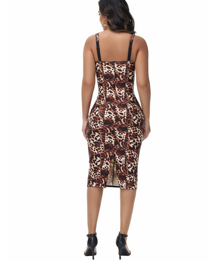 Sexy Midi Bodycon Dress with Built-in Bra and Adjustable Suspenders – Leopard Print, Elastic Fabric, Curvy Fit-6