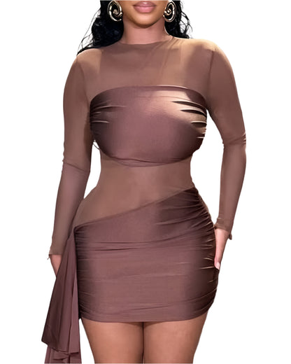 Variant image for Sheer Sleeve Bodycon Mini Dress with Tassel Detail – Stylish Women's Cocktail Dress for Chic Occasions-1