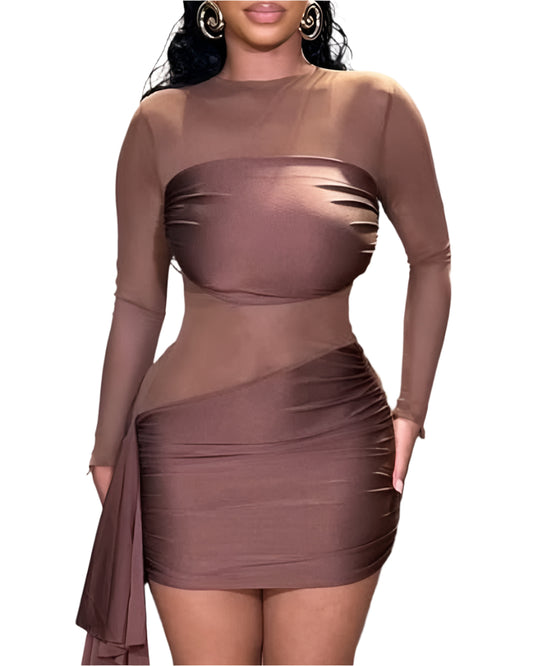 Variant image for Sheer Sleeve Bodycon Mini Dress with Tassel Detail – Stylish Women's Cocktail Dress for Chic Occasions-1