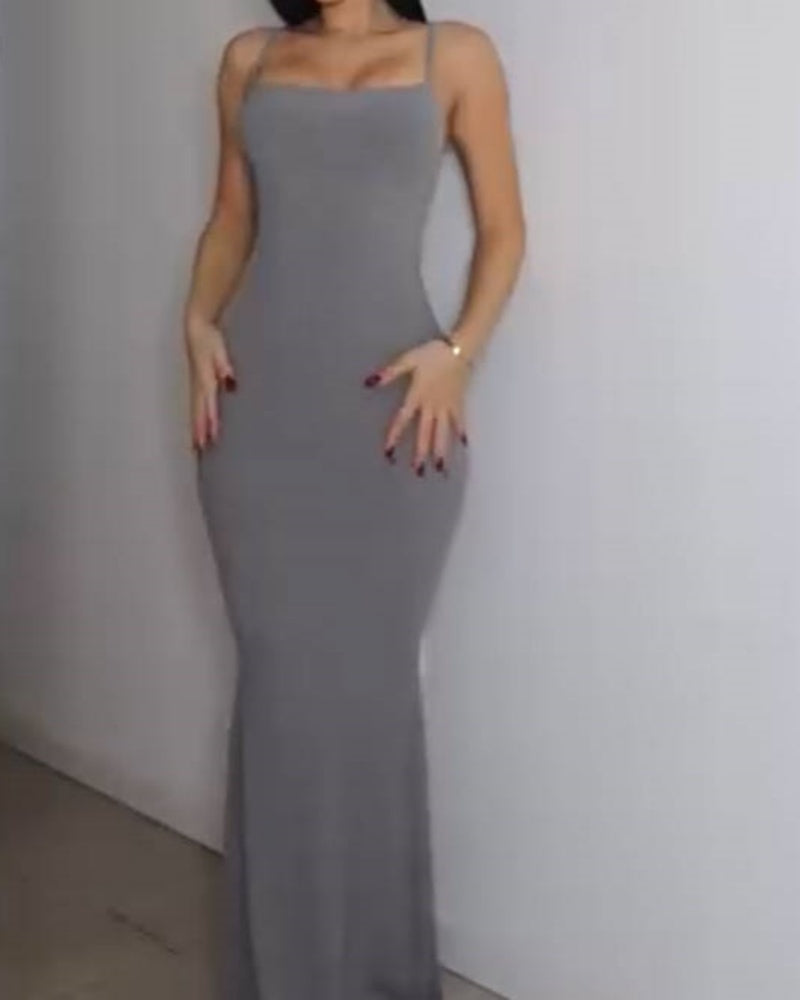 Variant image for Slim Fit Maxi Dress for Women – Elegant Sleeveless Spaghetti Strap Long Dress for Casual Summer Outings-22