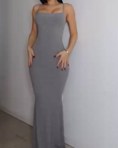 Variant image for Slim Fit Maxi Dress for Women – Elegant Sleeveless Spaghetti Strap Long Dress for Casual Summer Outings-22