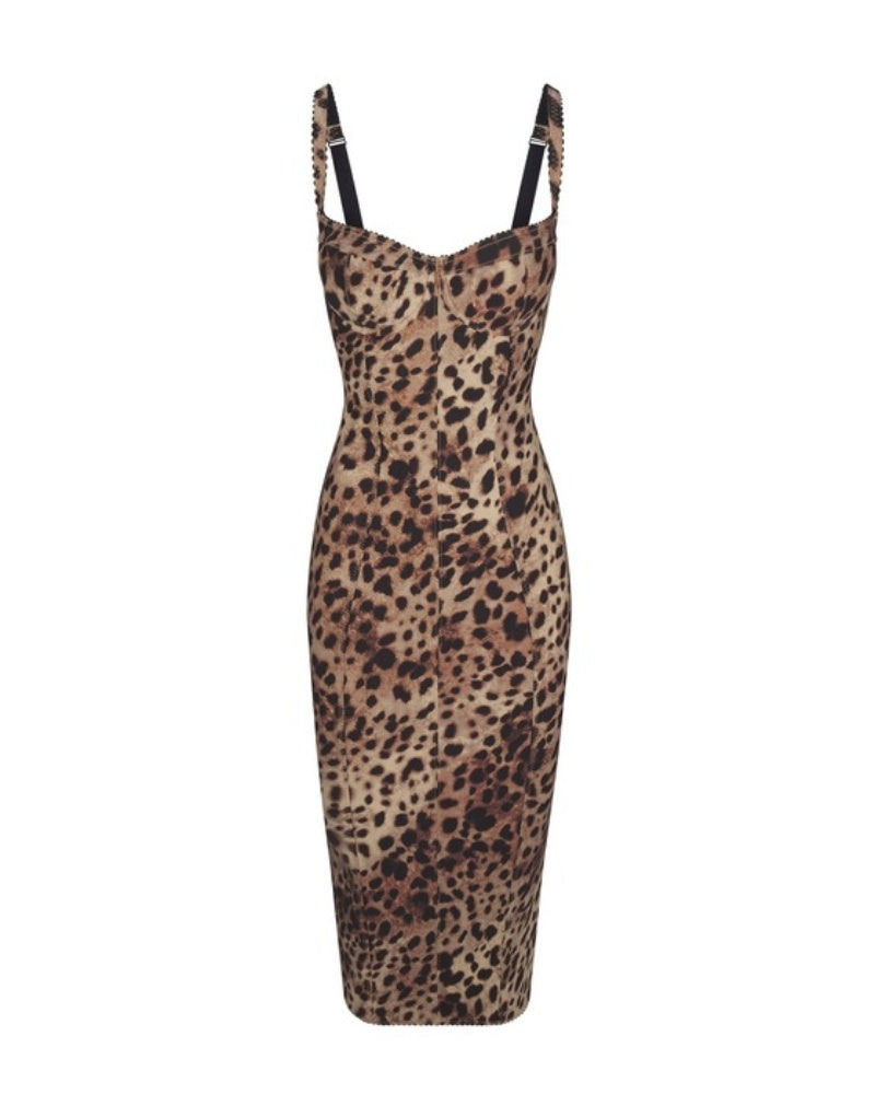 Stylish Women's Bodycon Midi Dress with Underwire Cups and Leopard Print Design-1