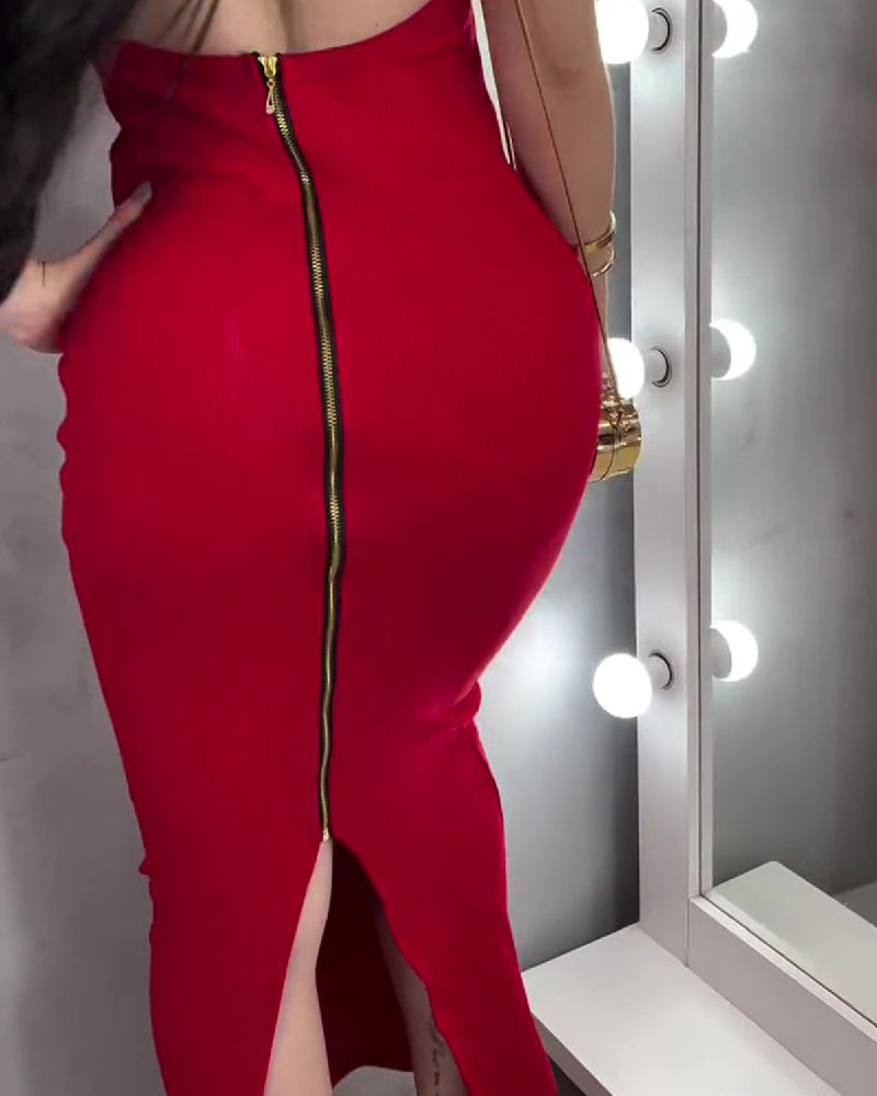 Elegant Backless Bodycon Maxi Dress with Hip Zipper – Perfect for Formal Events and Cocktail Parties-5