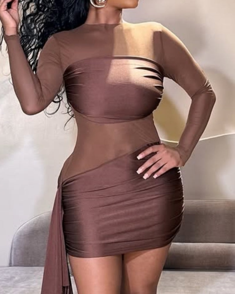 Sheer Sleeve Bodycon Mini Dress with Tassel Detail – Stylish Women's Cocktail Dress for Chic Occasions-3