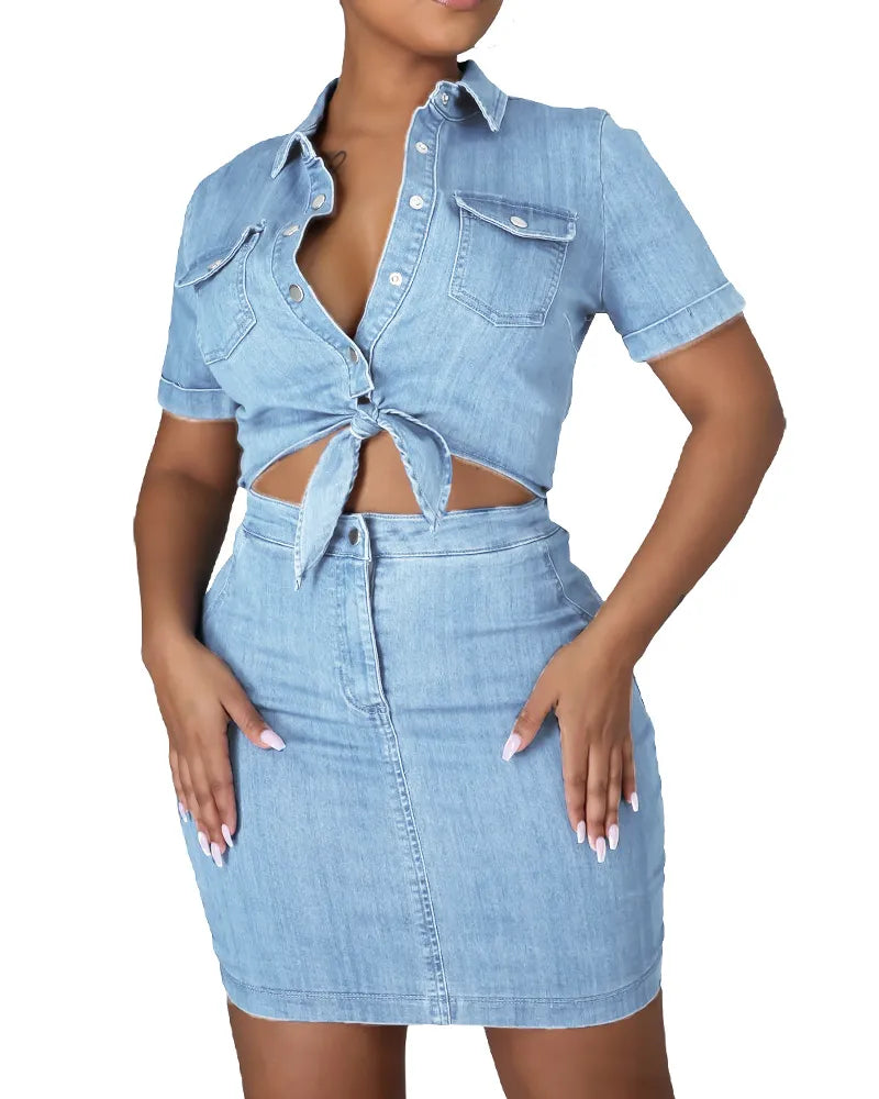 Elegant Denim Jumpsuit for Women – Stylish One-Piece Set with Button-Down Shirt and Versatile Design-4