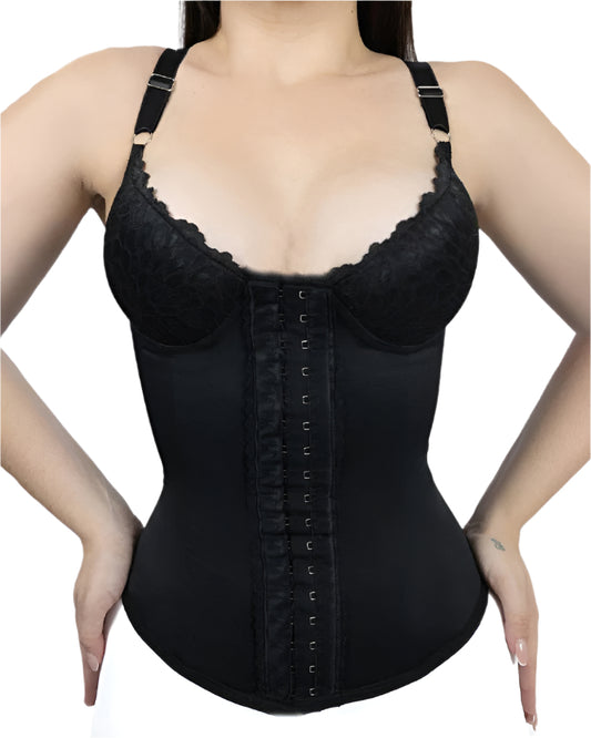 Women's Corset Top Black Size M Satin Lace Cups-1
