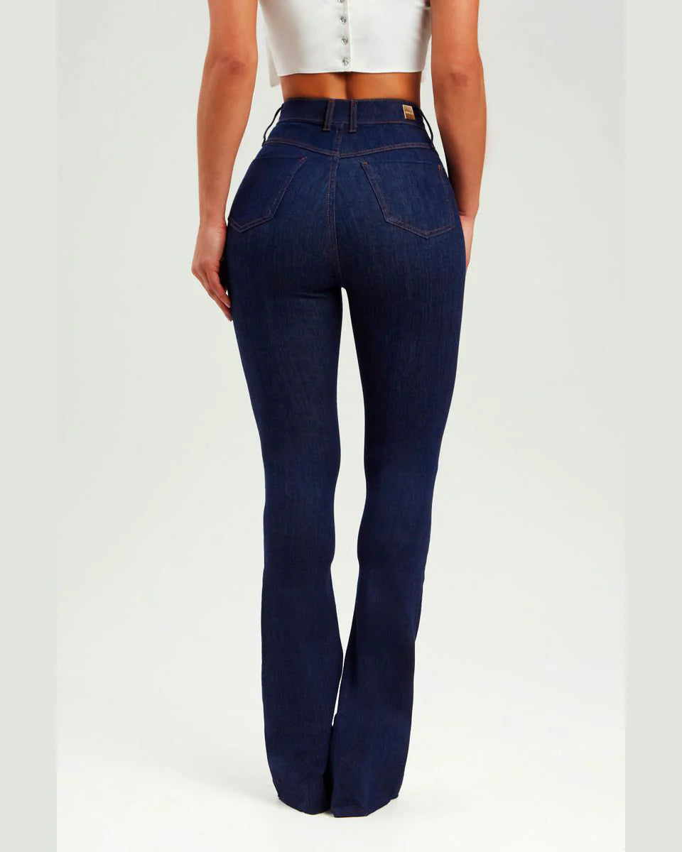 High Waist Dark Blue Butt Lifting Skinny Flare Jeans for Women – Stretchy and Comfortable Fit-4
