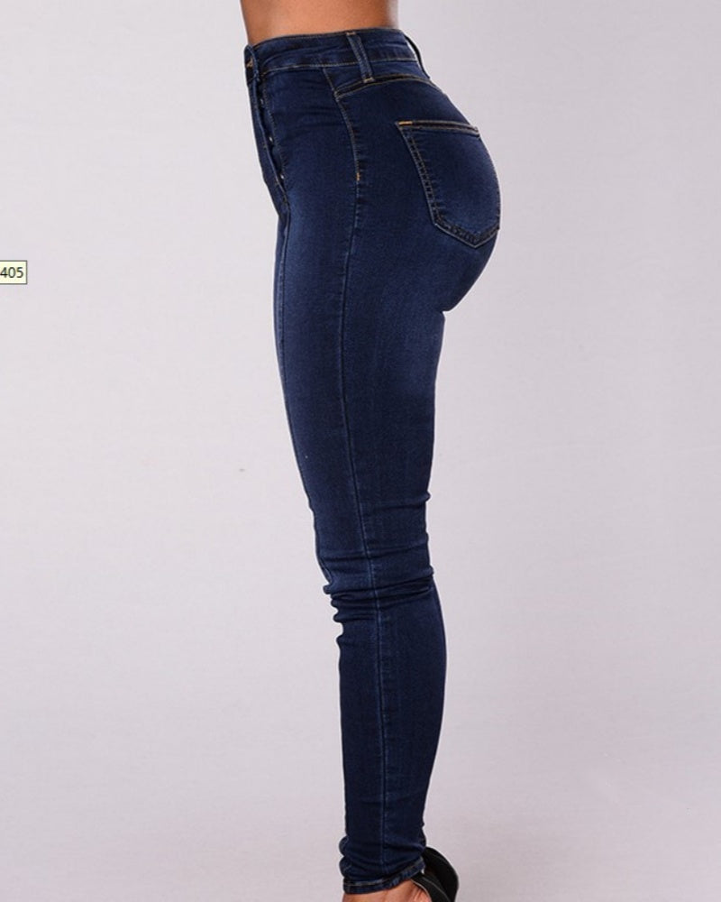 Slim-Fit Stretch Jeans with High Waist and Double-Breasted Multi-Button Design – Comfortable Denim Pants-3