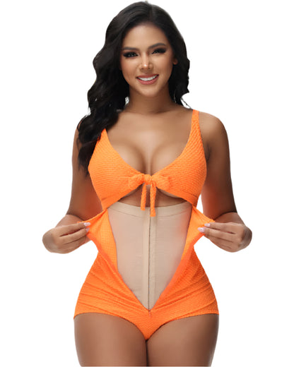 Stylish One Piece Tummy Control Swimsuit for Women with Cutout Front and Removable Cups - Flattering Swimwear-2