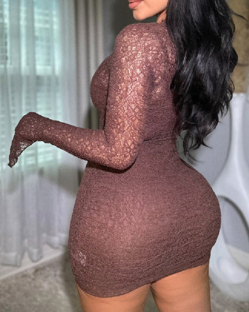 Elegant Women's Lace Bodycon Mini Dress with Long Sleeves – Perfect Cocktail Dress for Any Occasion-6
