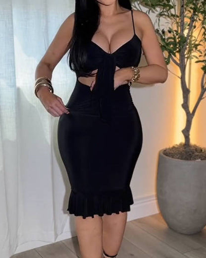 Women's Bodycon Midi Dress Black Size M Polyester-2