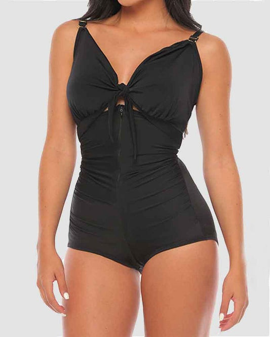 High Waist Ruched One Piece Swimsuit for Women with Tummy Control – Black One Piece Bathing Suit-1