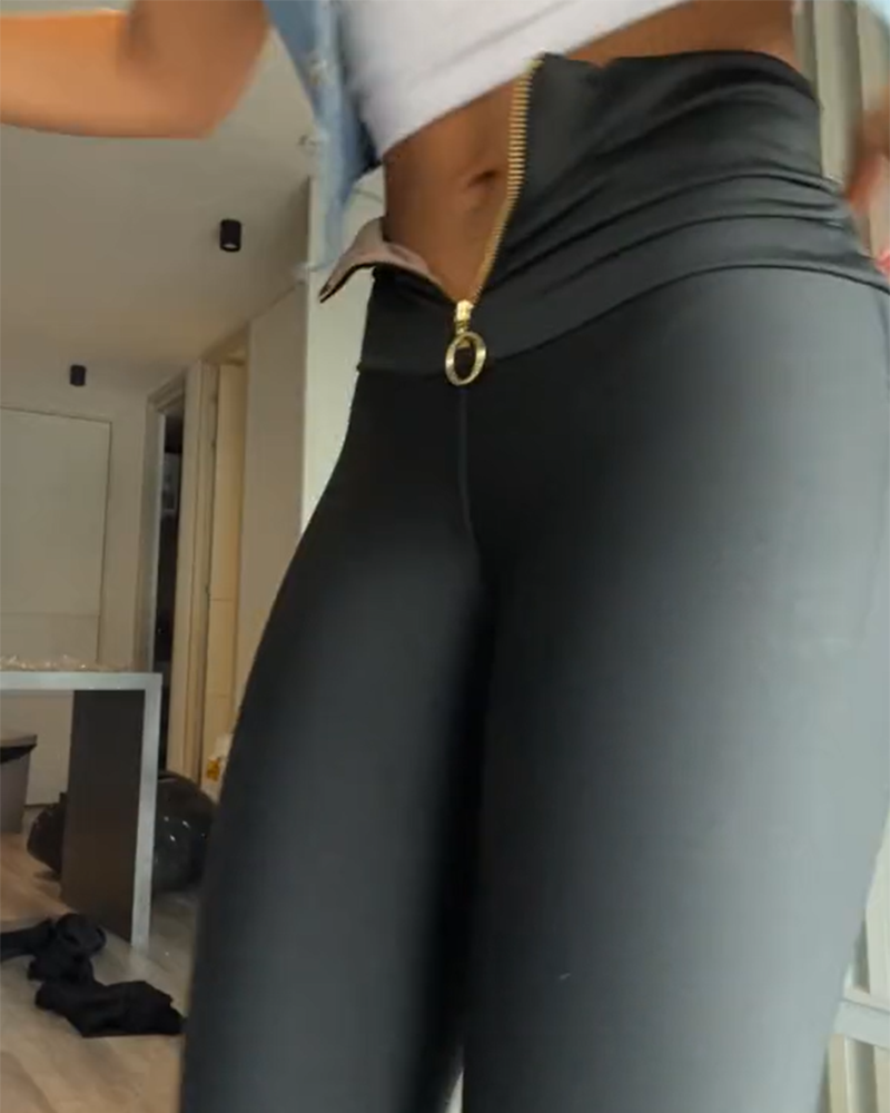 High Waist Tummy Control Leggings with Zipper – Butt Lift Design for Active Wear, Breathable Fabric, Perfect for Yoga and Running-5
