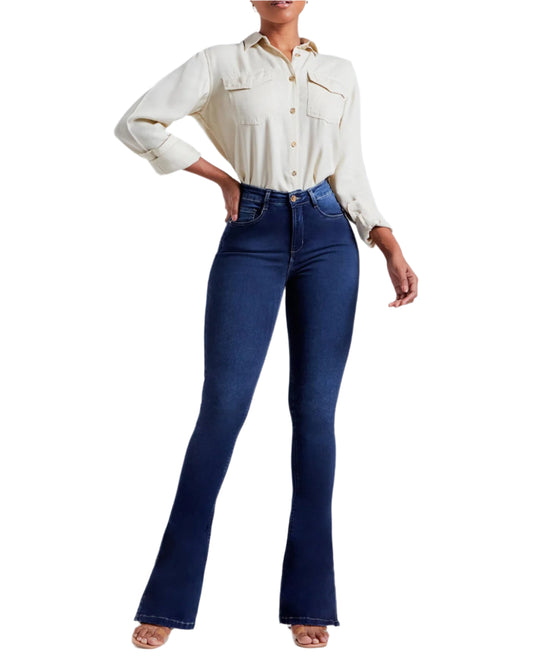 High Waist Dark Blue Butt Lifting Skinny Flare Jeans for Women – Stretchy and Comfortable Fit-6