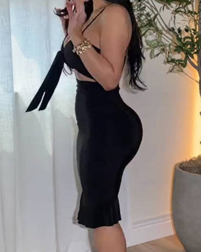 Women's Bodycon Midi Dress Black Size M Polyester-5