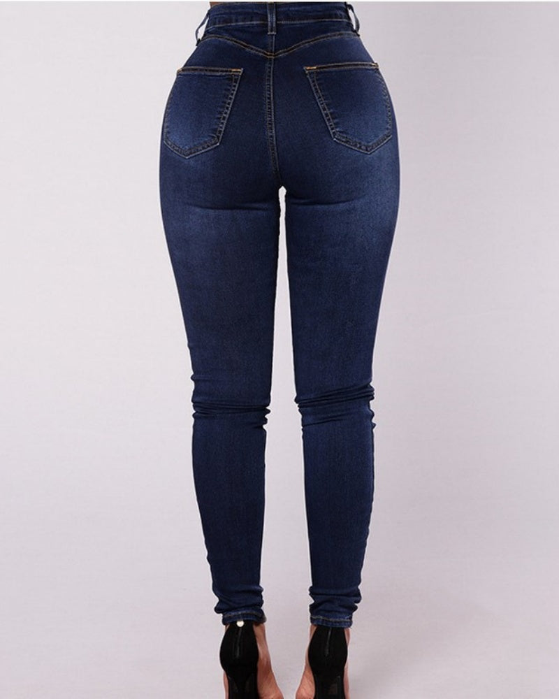 Slim-Fit Stretch Jeans with High Waist and Double-Breasted Multi-Button Design – Comfortable Denim Pants-4