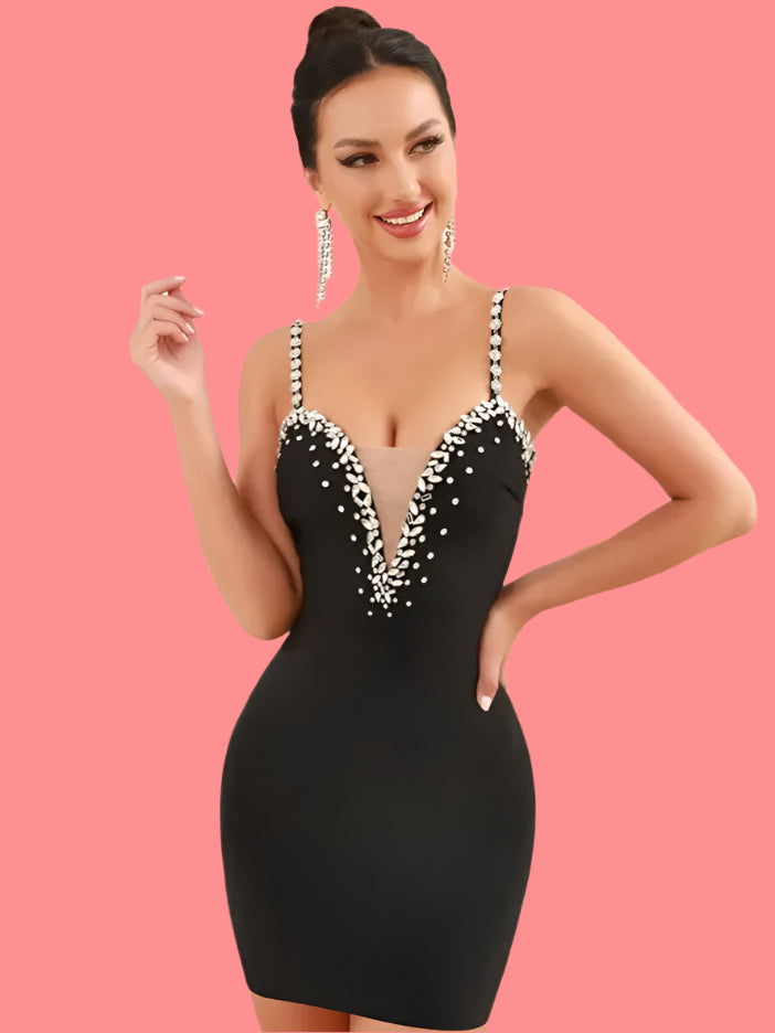 Beading Backless Black Party Dress 1