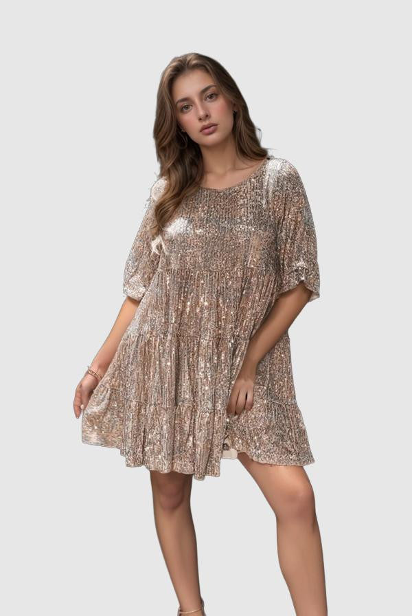 Comfy Sequins Baby Doll Dress - Sparkling Loose-Fit Mini for Parties and Celebrations 1