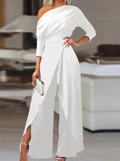 Elegant Off-Shoulder Women's Jumpsuit with Cinched Waist and Wide-Leg Design for Parties and Special Occasions 0