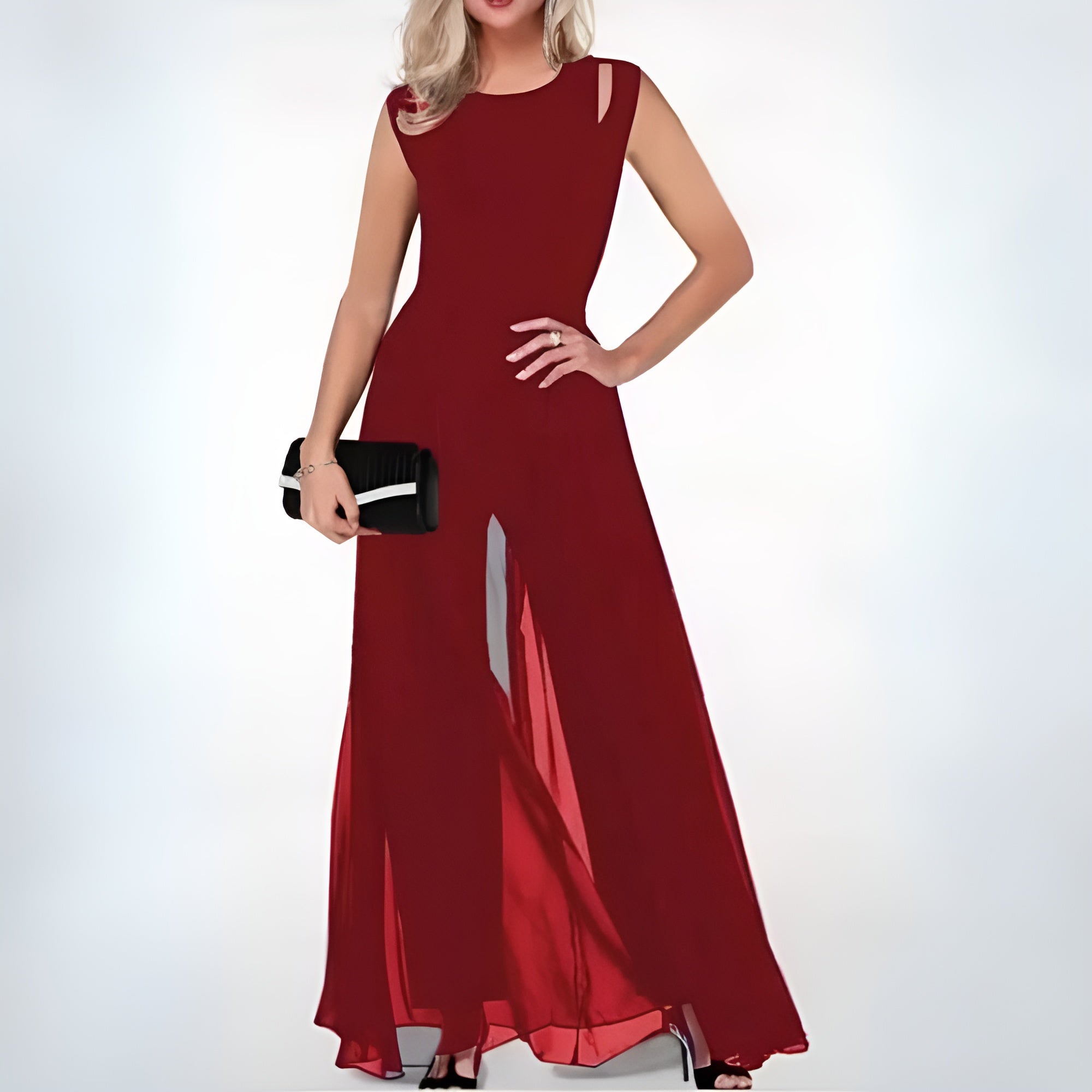 Elegant Women's Jumpsuit with High Neck Cut-Out and Wide-Leg Fit – Black or White Available 1