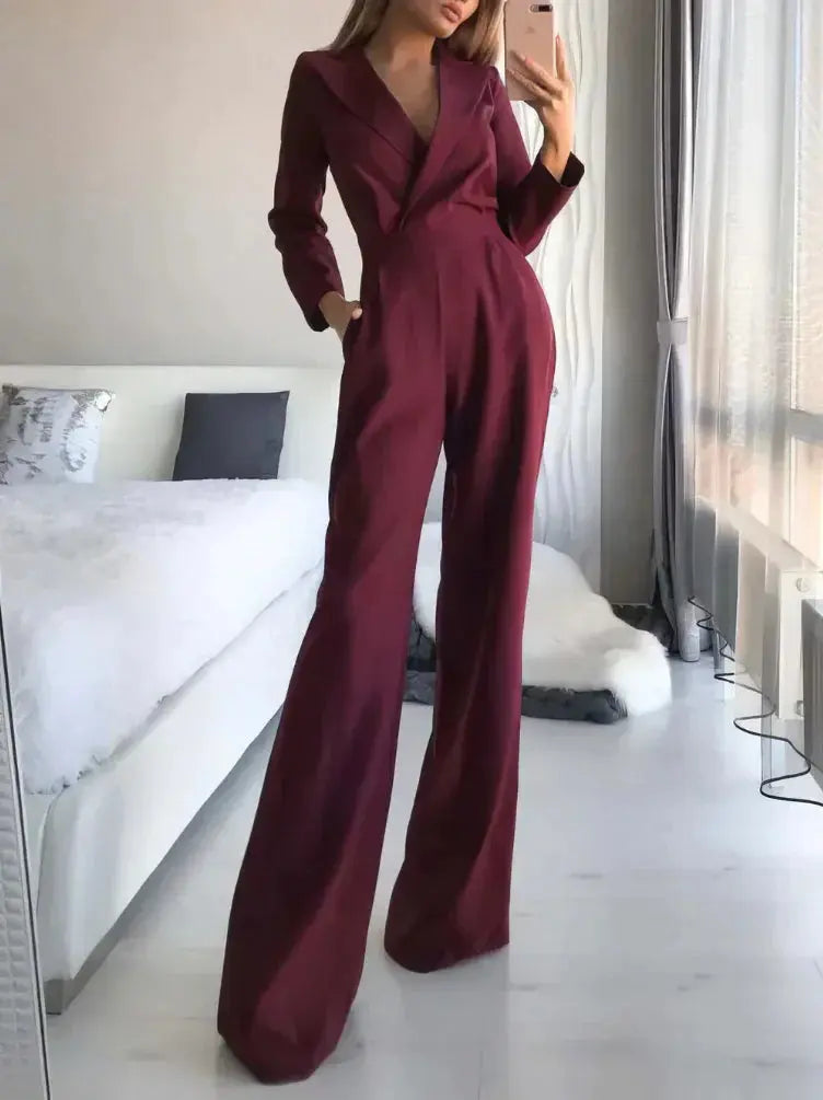 Elegant Women's Long Sleeve Jumpsuit with Wide Leg Design – Black or White Options for Any Occasion 1