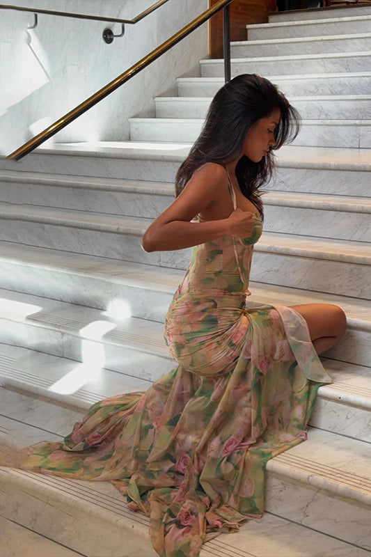 Spaghetti Strap Floral Split Maxi Dress 3