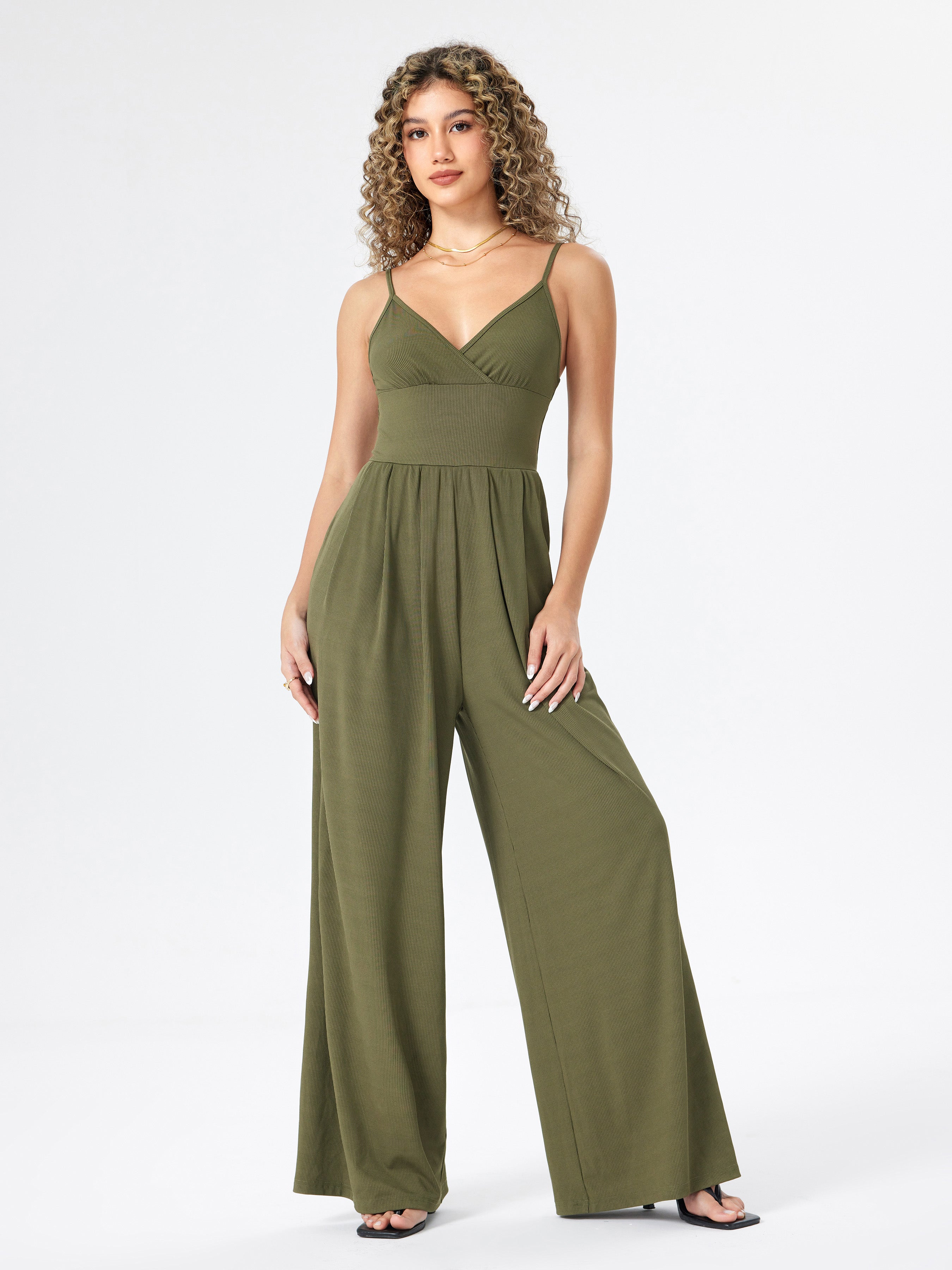 Women's Elegant Sleeveless V-Neck Wide-Leg Jumpsuit – Comfortable Rayon Blend for Casual or Evening Wear 0