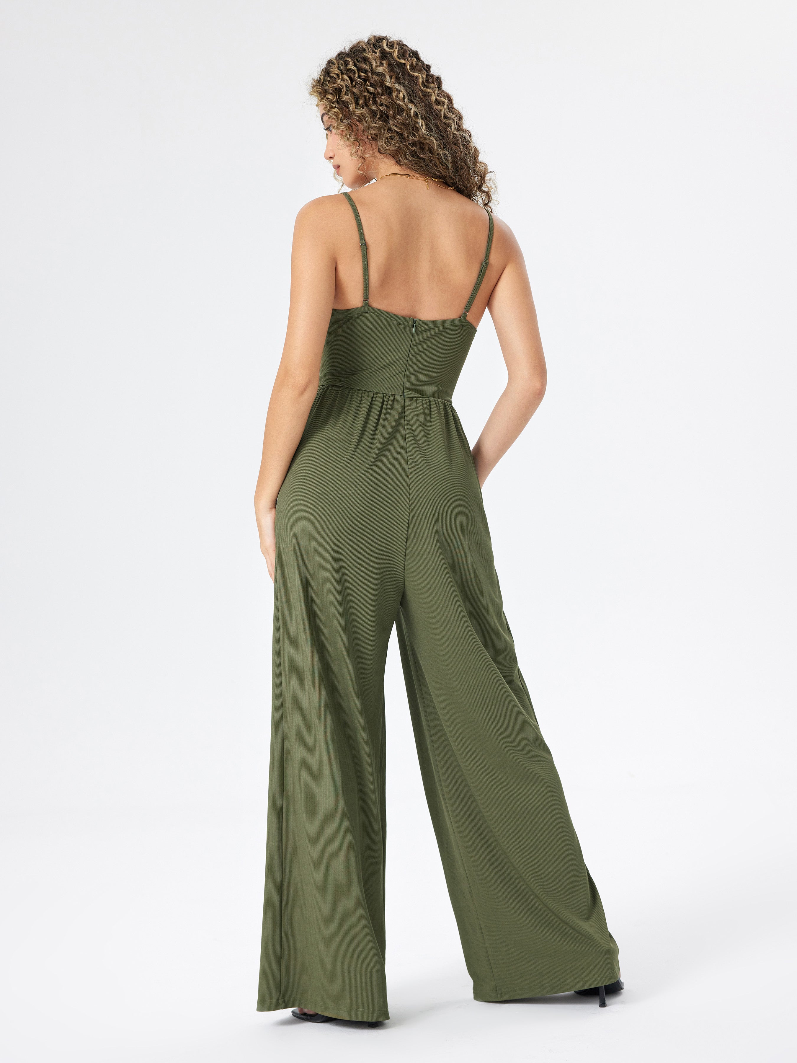Women's Elegant Sleeveless V-Neck Wide-Leg Jumpsuit – Comfortable Rayon Blend for Casual or Evening Wear 1