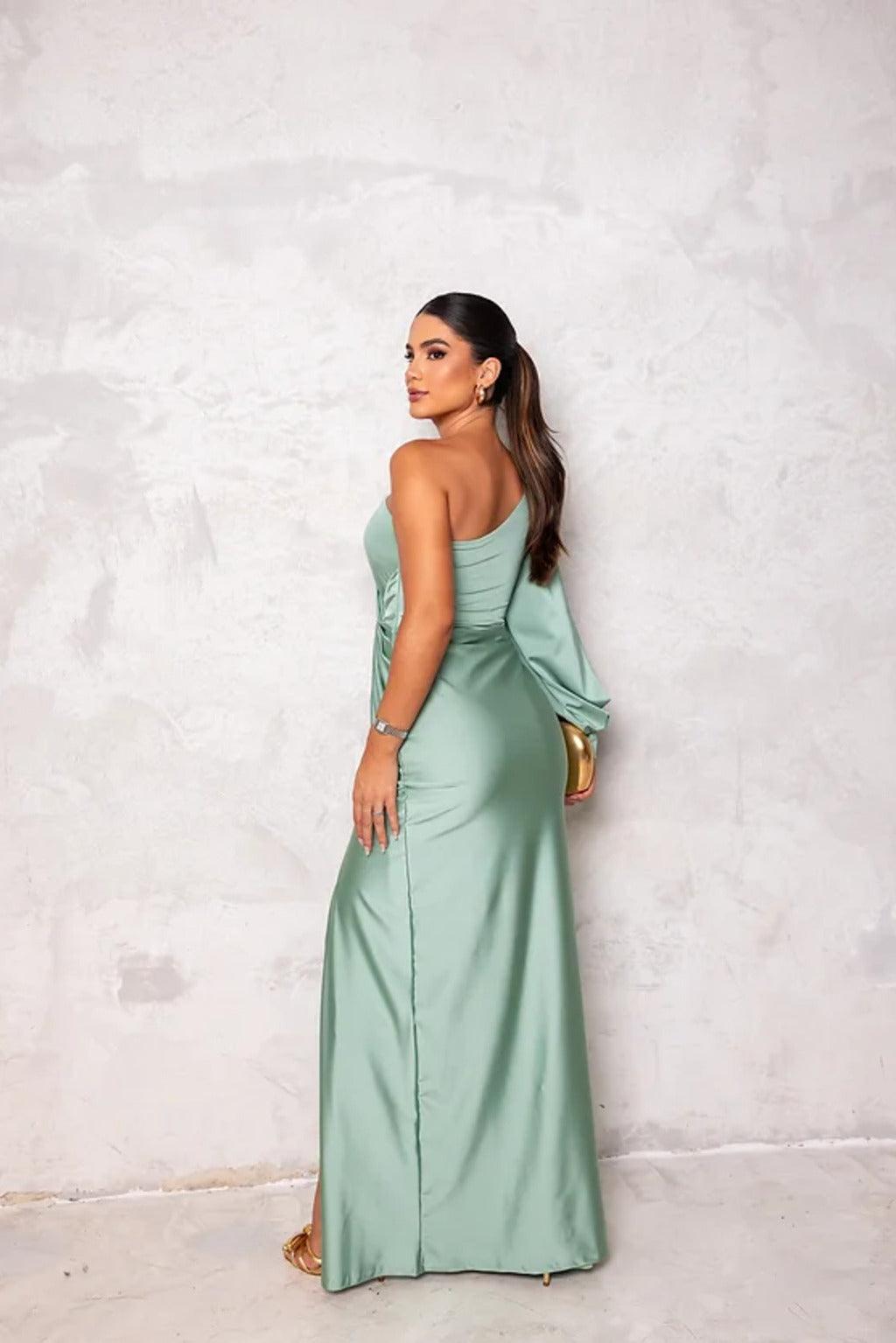 Women’s Evening Gown – One Shoulder – Long Sleeve – High Slit – Fitted Elegant Fit 5