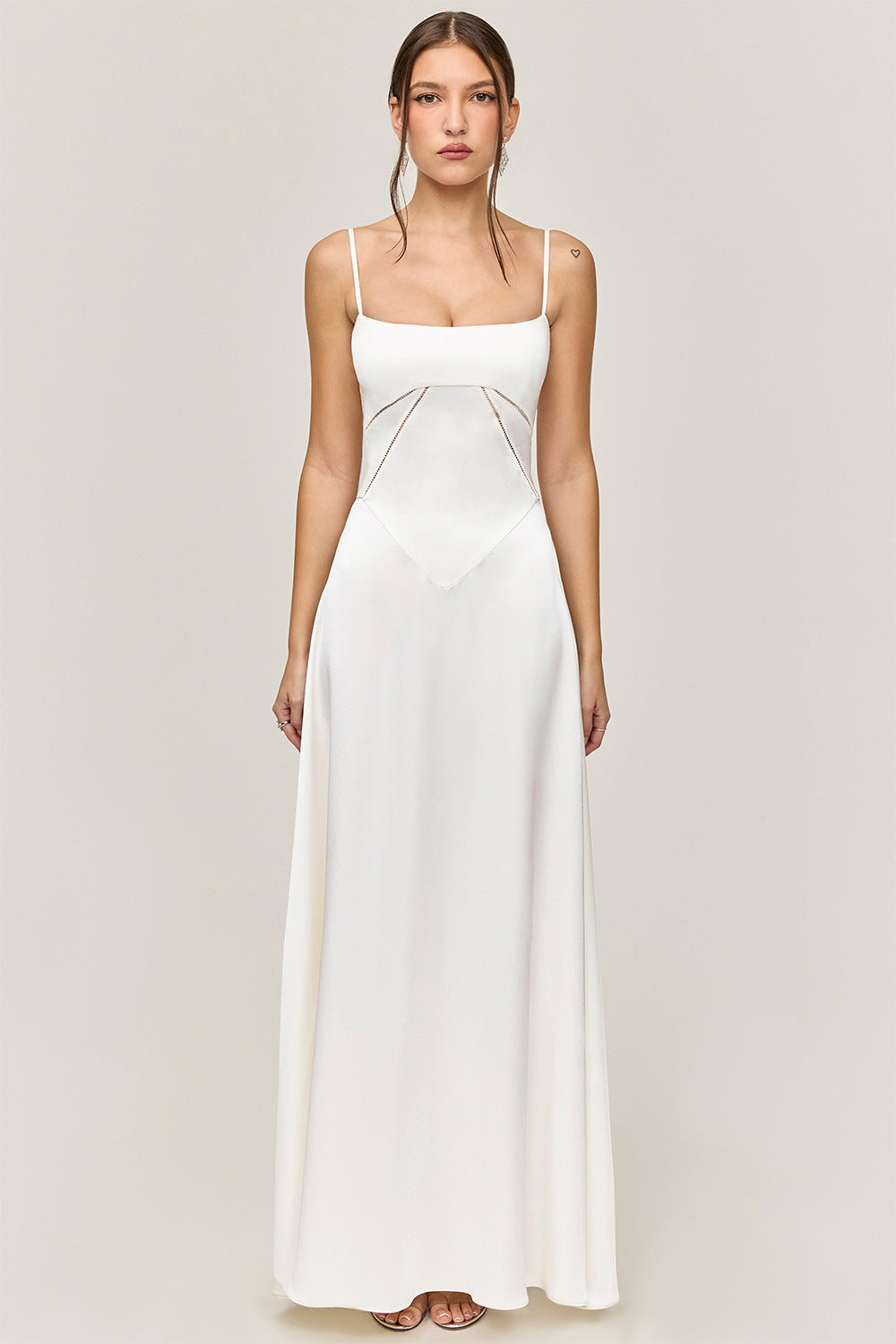 Women’s Evening Gown – Satin A-Line – Spaghetti Straps – Cut-Out Waist – Full Length 0