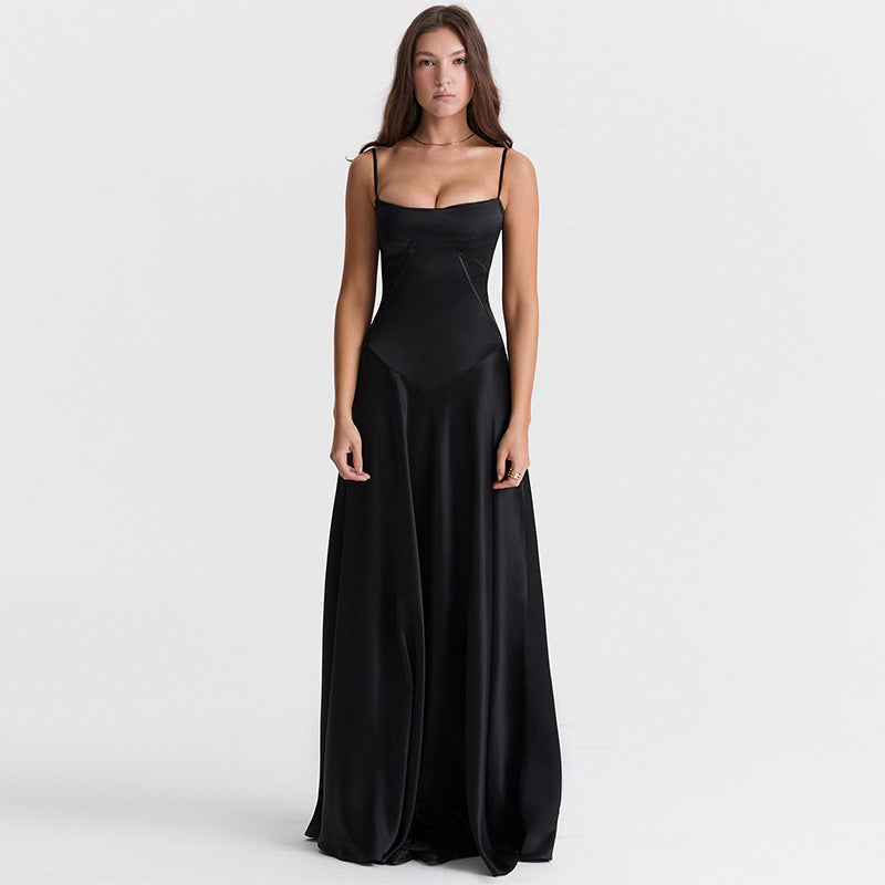 Women’s Evening Gown – Satin A-Line – Spaghetti Straps – Cut-Out Waist – Full Length 2