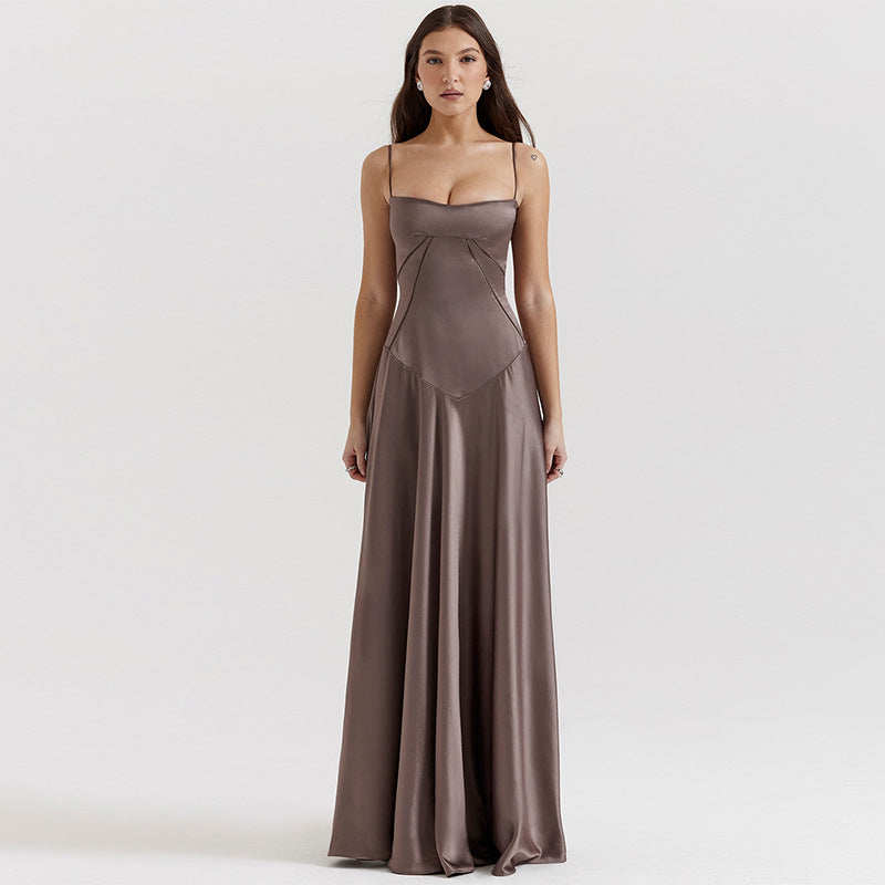 Women’s Evening Gown – Satin A-Line – Spaghetti Straps – Cut-Out Waist – Full Length 3
