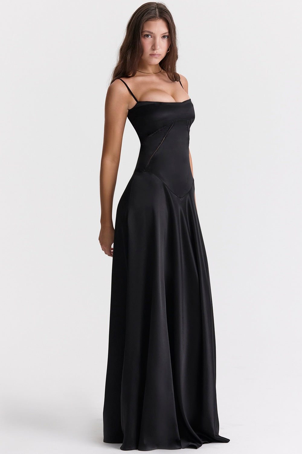 Women’s Evening Gown – Satin A-Line – Spaghetti Straps – Cut-Out Waist – Full Length 6