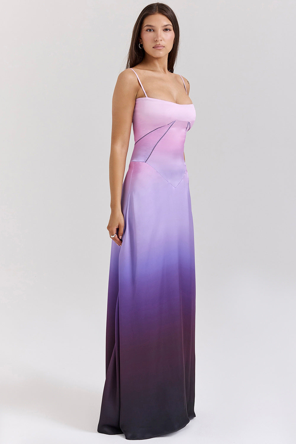 Women’s Evening Gown – Satin A-Line – Spaghetti Straps – Cut-Out Waist – Full Length 7