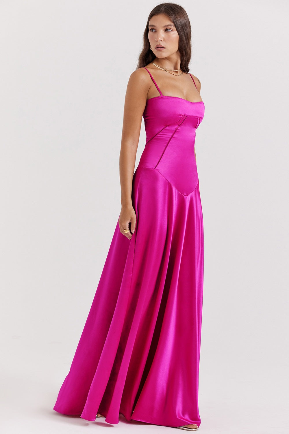 Women’s Evening Gown – Satin A-Line – Spaghetti Straps – Cut-Out Waist – Full Length 8