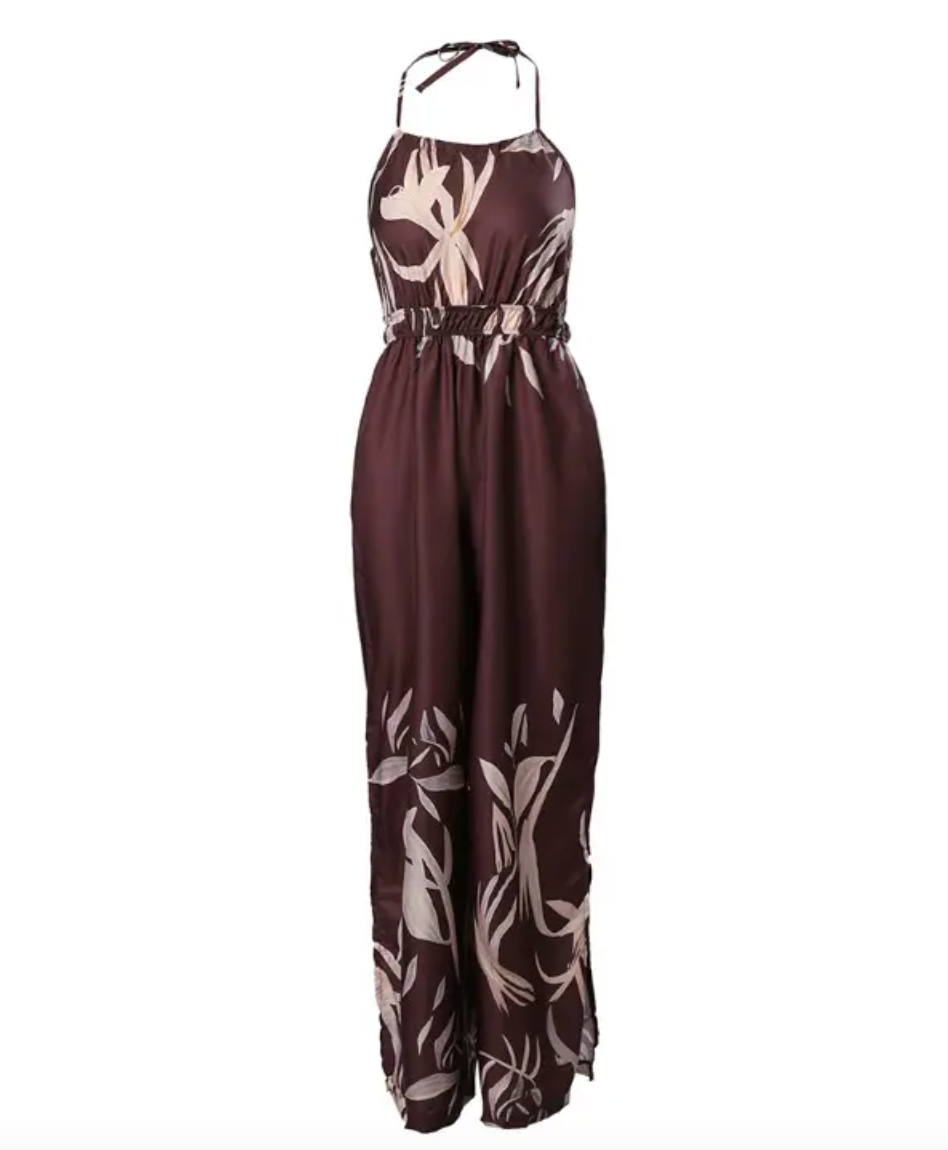 Women's Floral Print Jumpsuit with Halter Neck and Cinched Waist – Lightweight Wide-Leg Summer Style 4