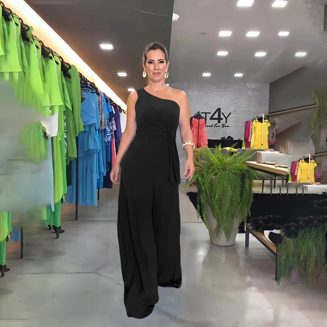 Women's Jumpsuit Green Size M Rayon Blend One-Shoulder Wide-Leg 7