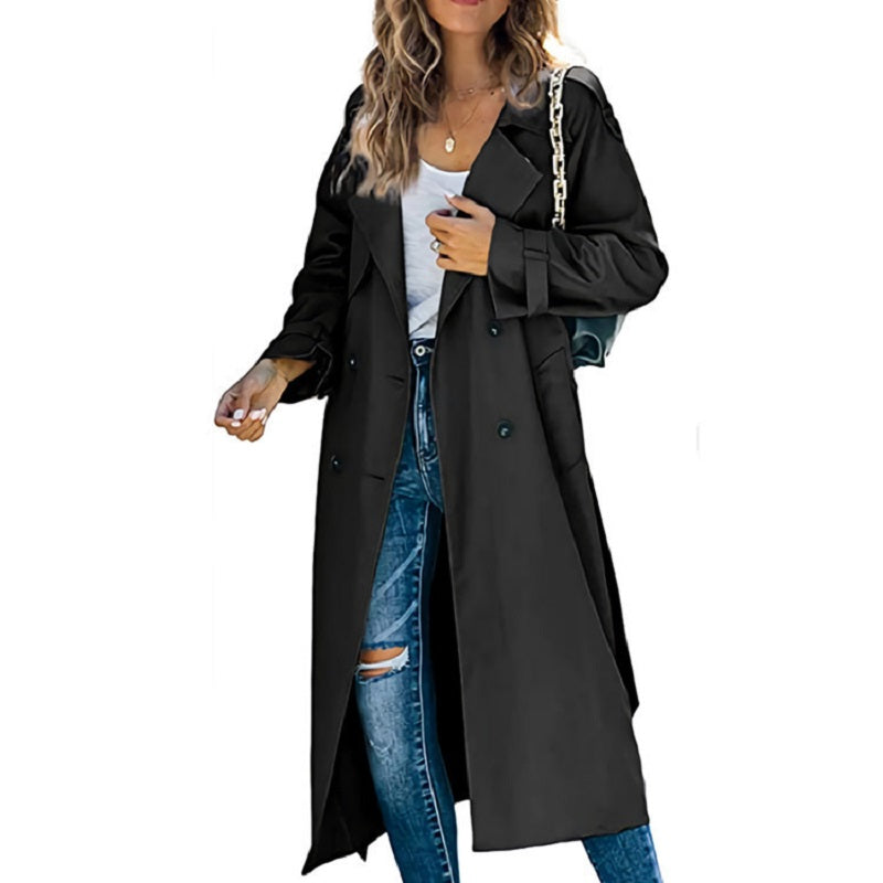 Women's Long Trench Coat Black Size M Polyester 0