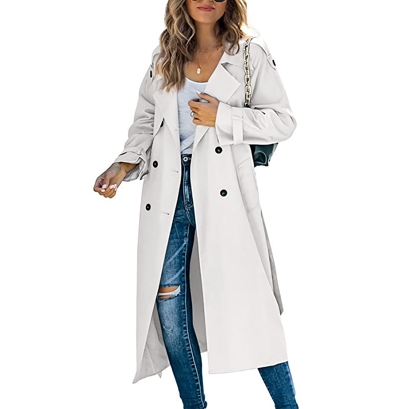 Women's Long Trench Coat Black Size M Polyester 1