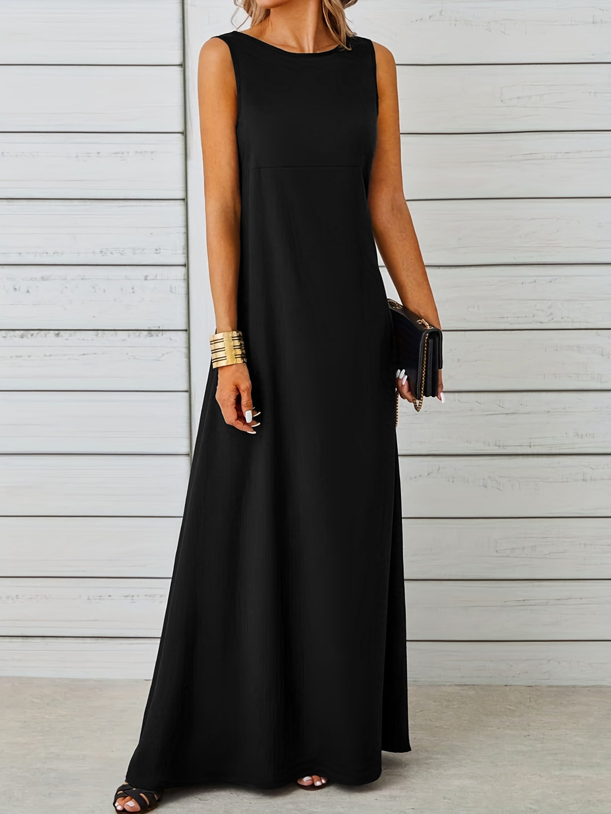 Women’s Maxi Dress - Sleeveless Elegant Fit - Floor-Length - Round Neck Formal Style 0