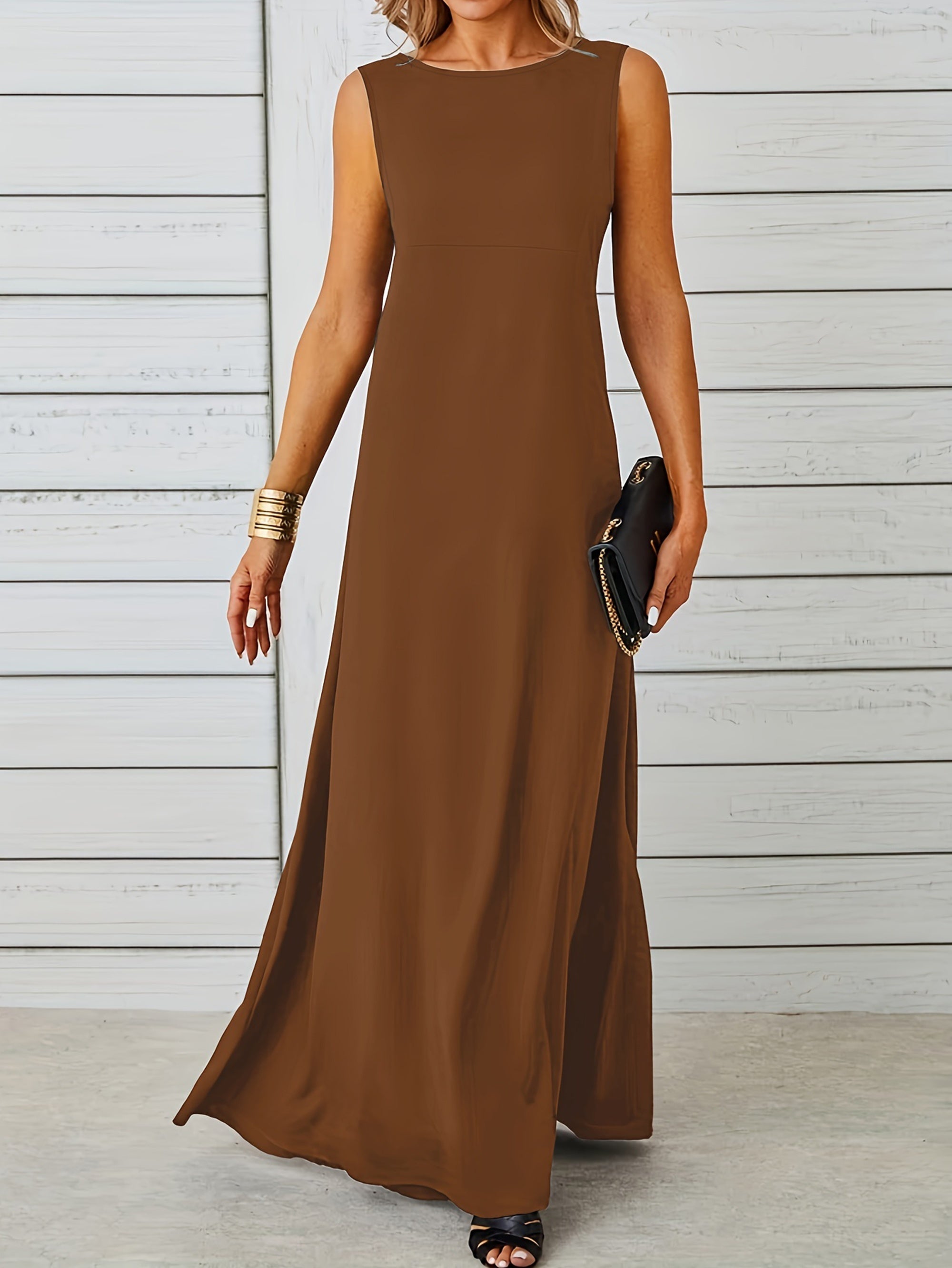 Women’s Maxi Dress - Sleeveless Elegant Fit - Floor-Length - Round Neck Formal Style 9