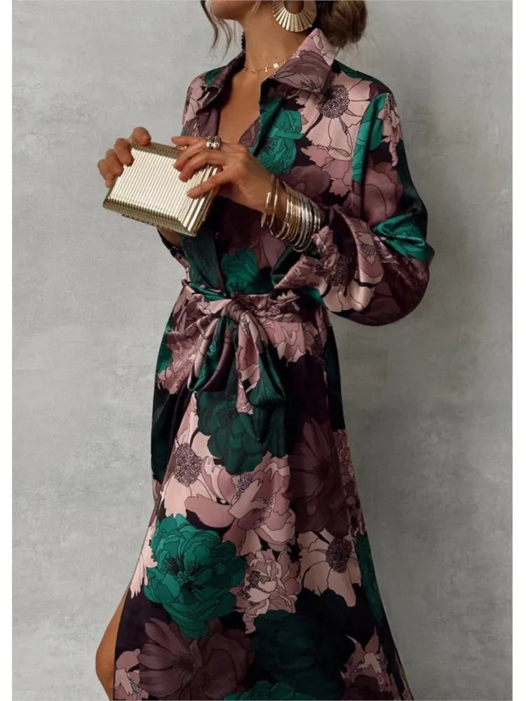 Women's Maxi Dress Floral Print Lightweight Woven Fabric